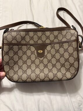 Authentic Vintage Gucci Beige and Brown GG Canvas Crossbody Bag